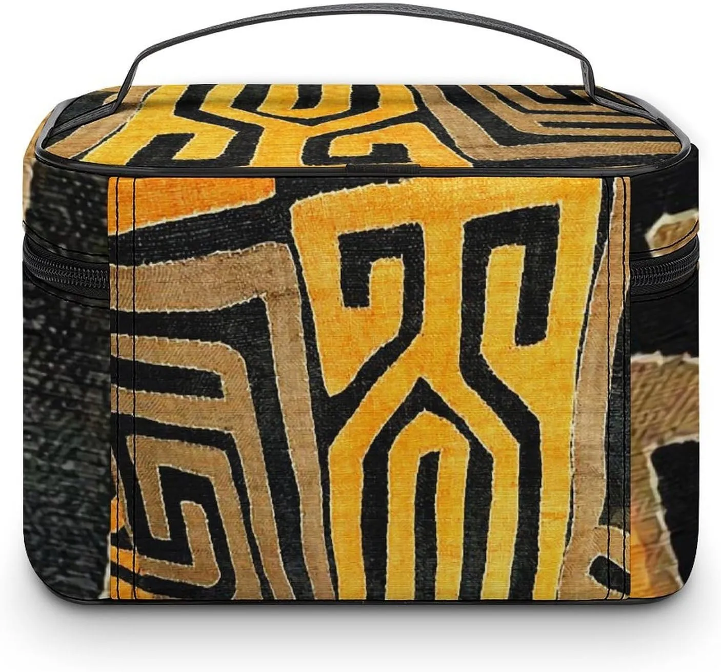 Contemporary African Mud Cloth Print Retro Pattern Portable Large Capacity Portable Makeup Bag with Zipper