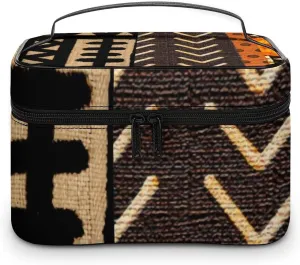 Contemporary AfricanMud Cloth Print Retro Portable Large Capacity Portable Makeup Bag with Zipper