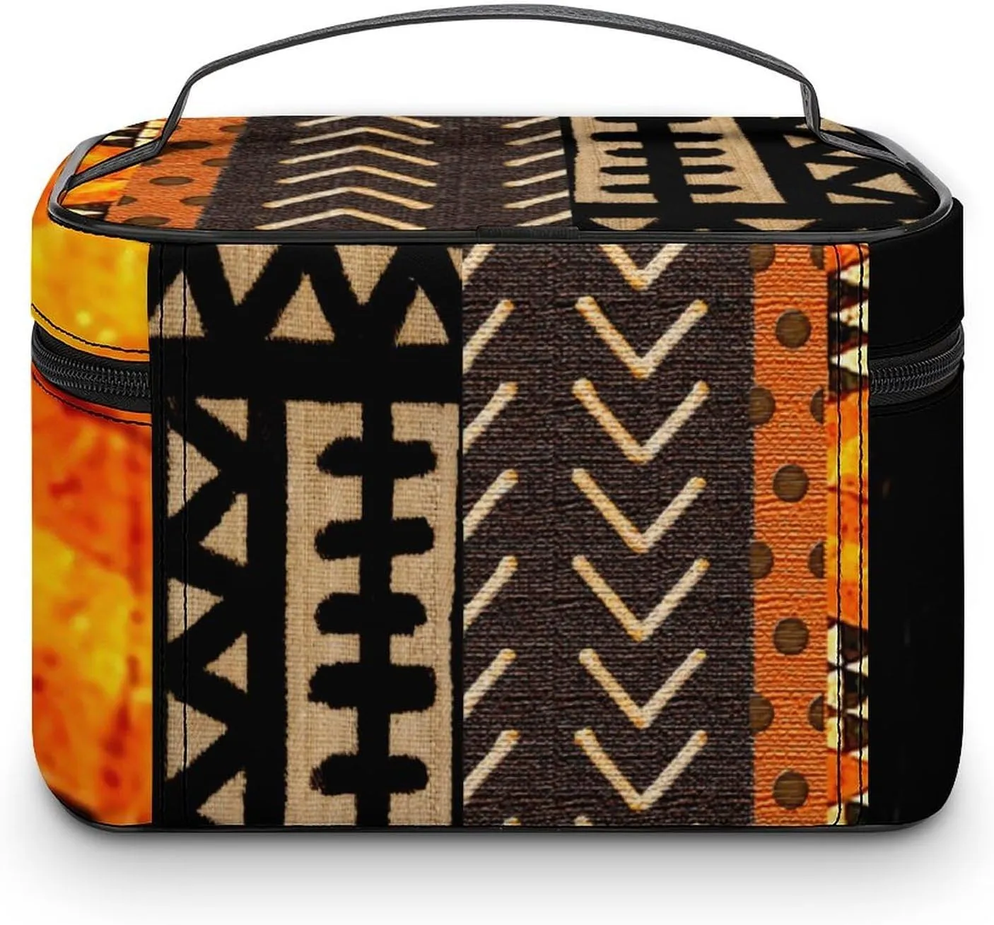 Contemporary AfricanMud Cloth Print Retro Portable Large Capacity Portable Makeup Bag with Zipper