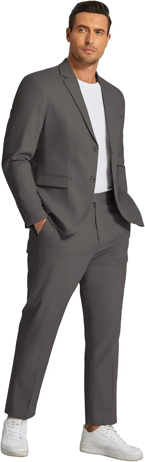 COOFANDY Men's 2 Piece Linen Cotton Suits Set Casual Linen Lightweight Suit Summer Beach Wedding