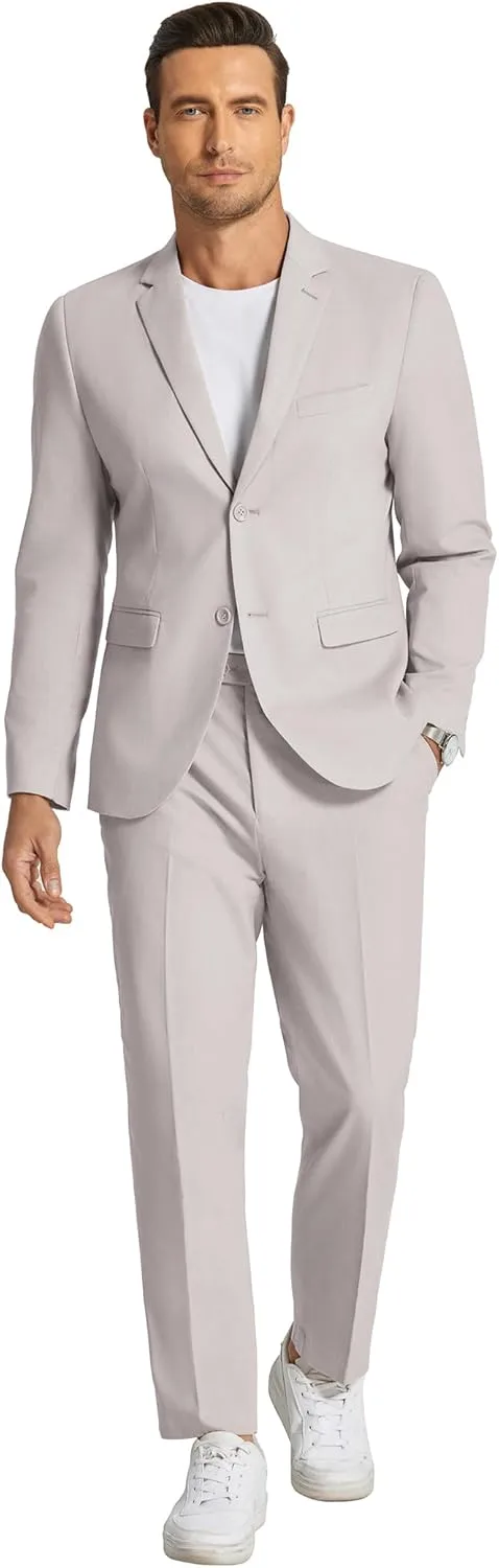 COOFANDY Men's 2 Piece Linen Cotton Suits Set Casual Linen Lightweight Suit Summer Beach Wedding