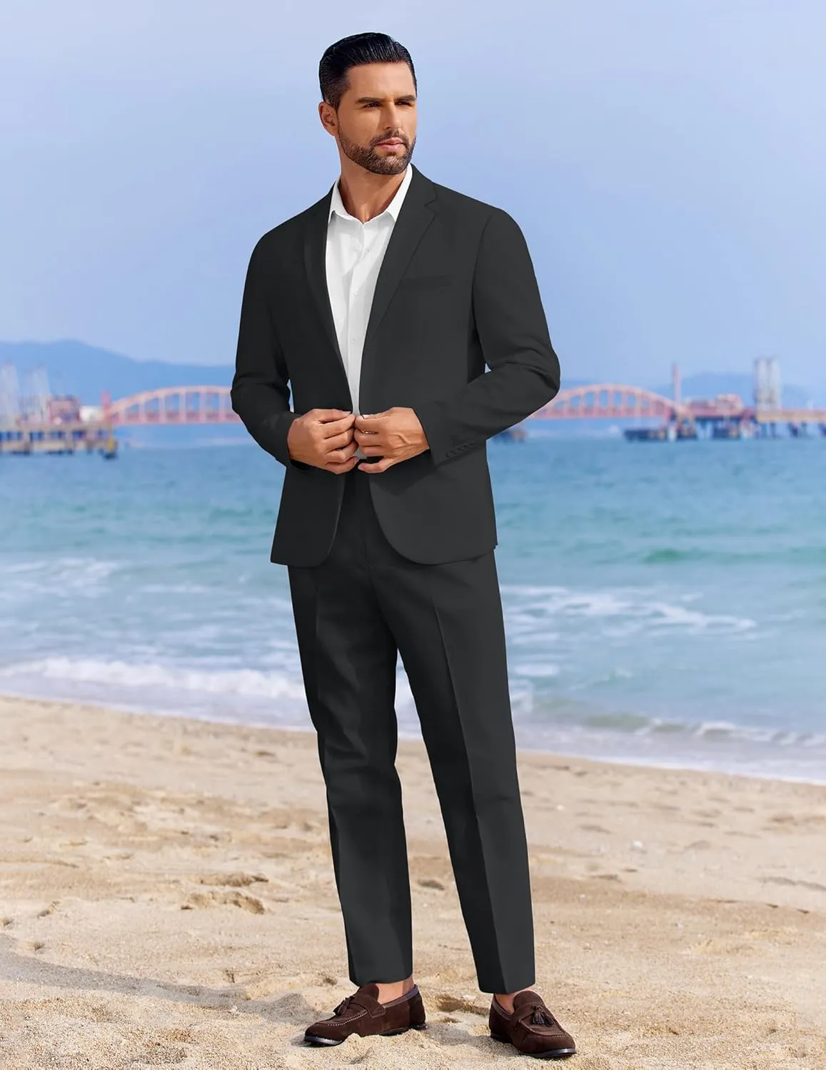 COOFANDY Men's 2 Piece Linen Cotton Suits Set Casual Linen Lightweight Suit Summer Beach Wedding