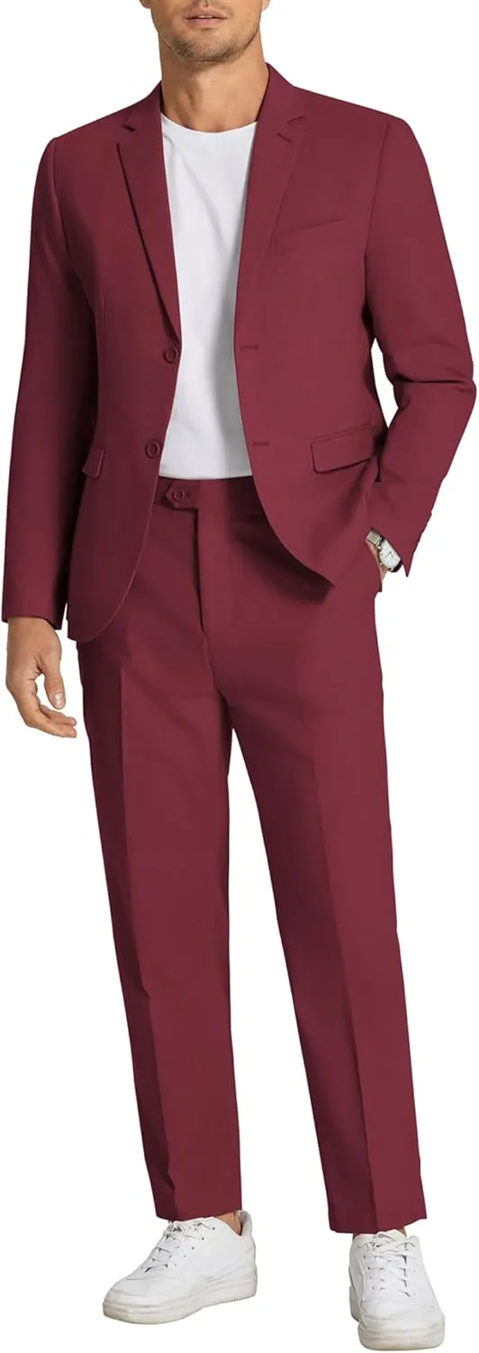 COOFANDY Men's 2 Piece Linen Cotton Suits Set Casual Linen Lightweight Suit Summer Beach Wedding