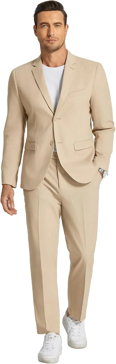 COOFANDY Men's 2 Piece Linen Cotton Suits Set Casual Linen Lightweight Suit Summer Beach Wedding