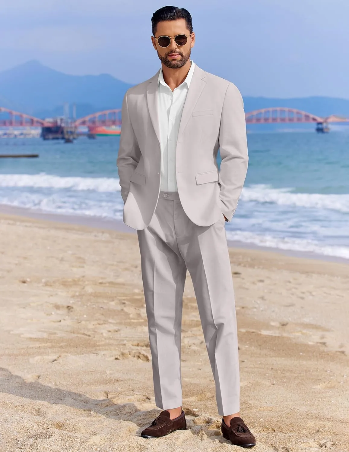 COOFANDY Men's 2 Piece Linen Cotton Suits Set Casual Linen Lightweight Suit Summer Beach Wedding