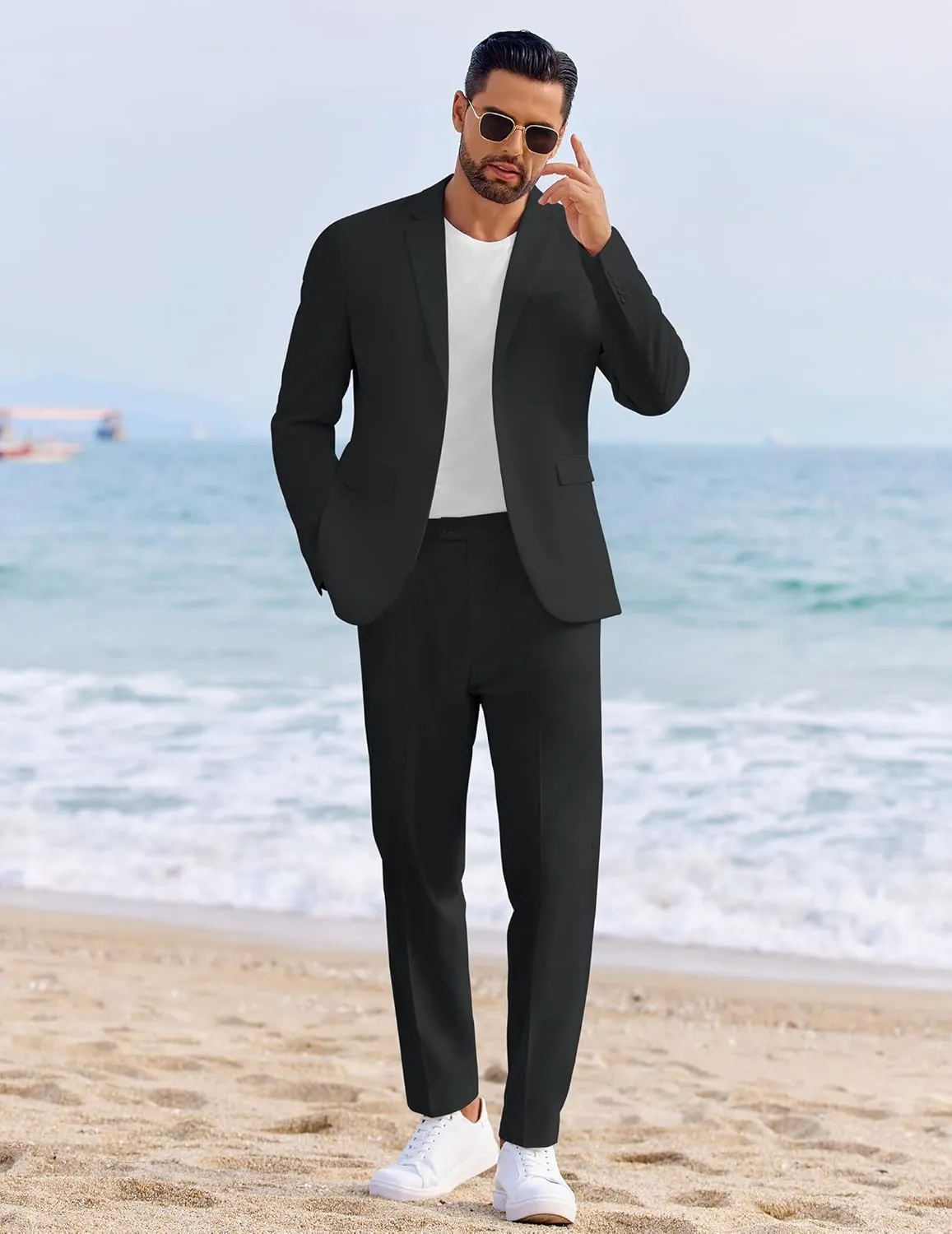 COOFANDY Men's 2 Piece Linen Cotton Suits Set Casual Linen Lightweight Suit Summer Beach Wedding