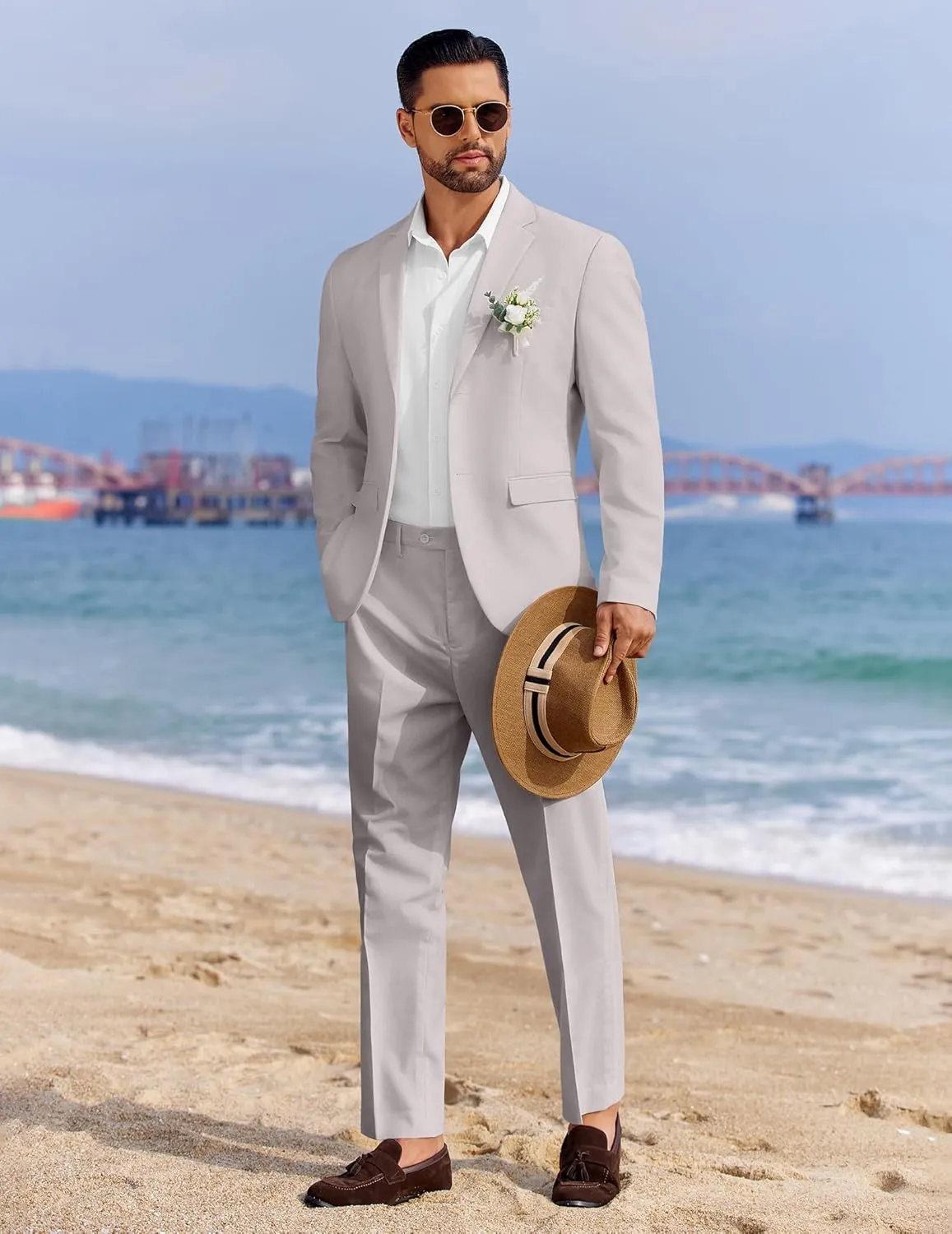 COOFANDY Men's 2 Piece Linen Cotton Suits Set Casual Linen Lightweight Suit Summer Beach Wedding