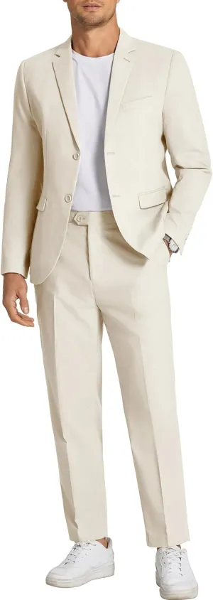 COOFANDY Men's 2 Piece Linen Cotton Suits Set Casual Linen Lightweight Suit Summer Beach Wedding