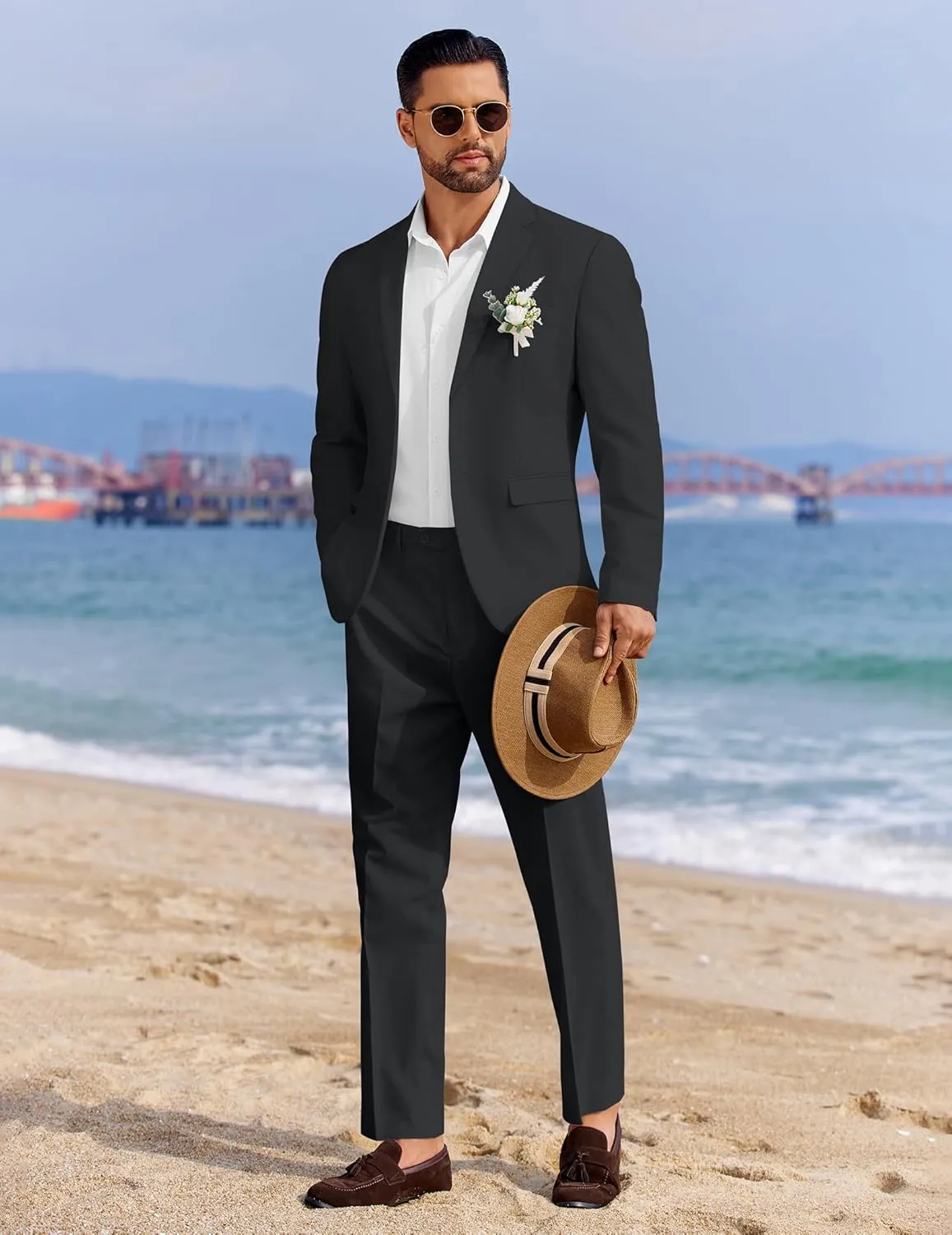 COOFANDY Men's 2 Piece Linen Cotton Suits Set Casual Linen Lightweight Suit Summer Beach Wedding