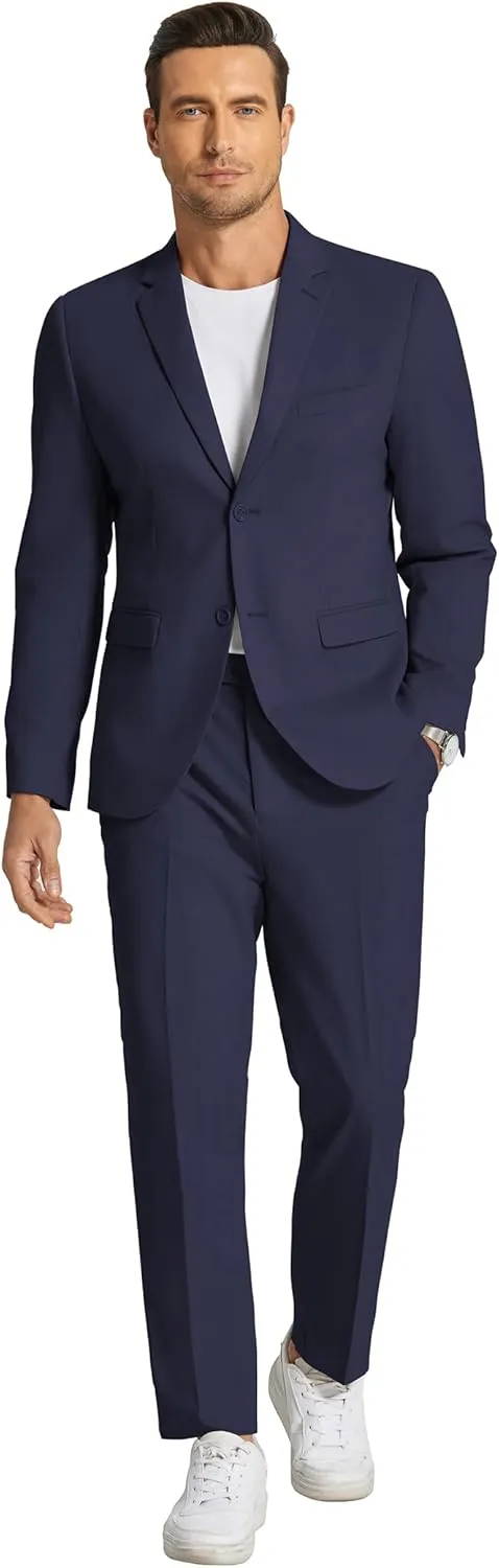 COOFANDY Men's 2 Piece Linen Cotton Suits Set Casual Linen Lightweight Suit Summer Beach Wedding