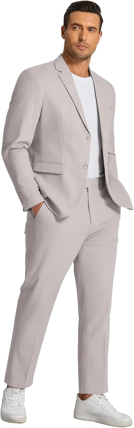 COOFANDY Men's 2 Piece Linen Cotton Suits Set Casual Linen Lightweight Suit Summer Beach Wedding