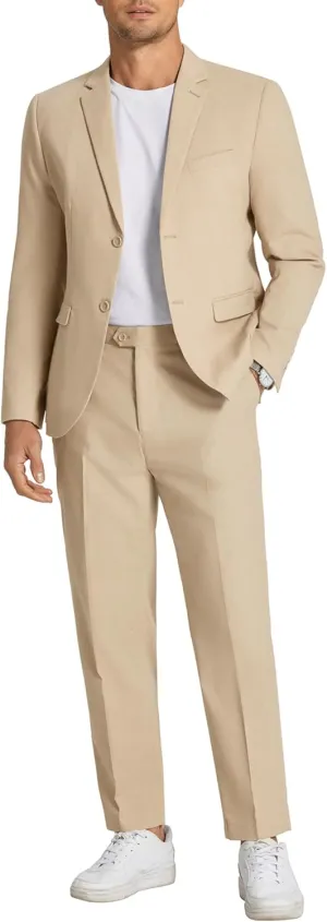 COOFANDY Men's 2 Piece Linen Cotton Suits Set Casual Linen Lightweight Suit Summer Beach Wedding