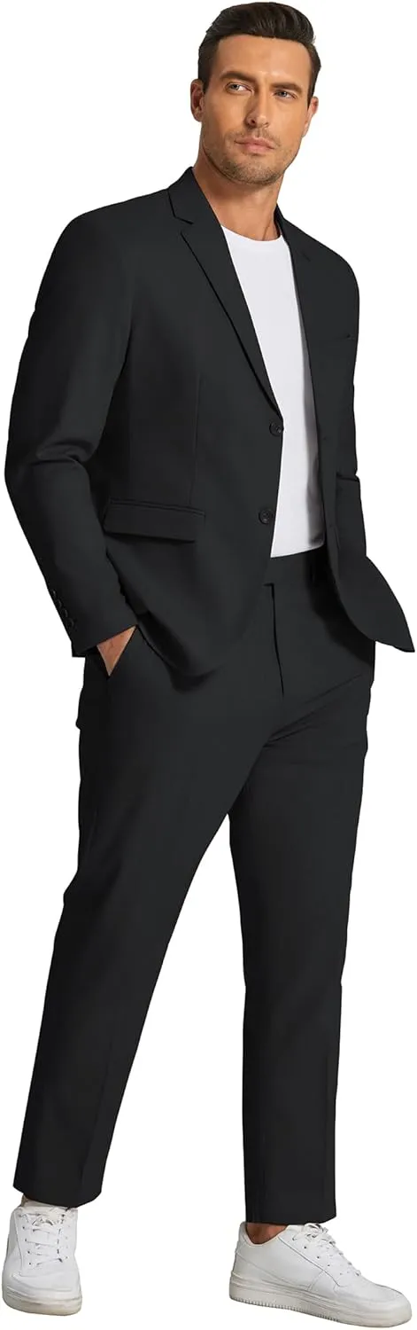 COOFANDY Men's 2 Piece Linen Cotton Suits Set Casual Linen Lightweight Suit Summer Beach Wedding