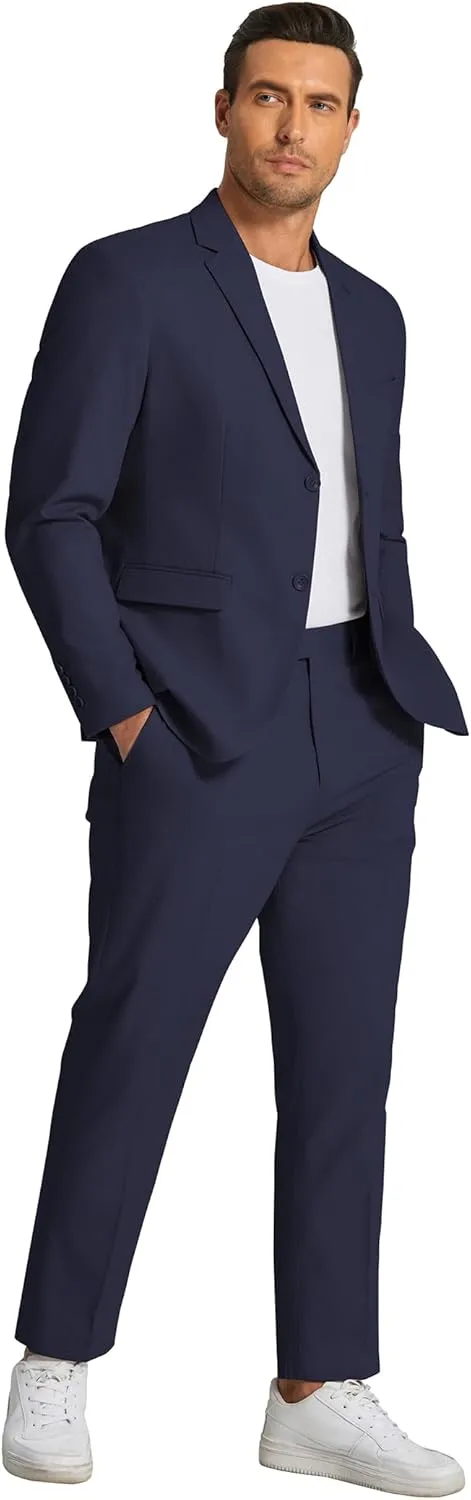 COOFANDY Men's 2 Piece Linen Cotton Suits Set Casual Linen Lightweight Suit Summer Beach Wedding