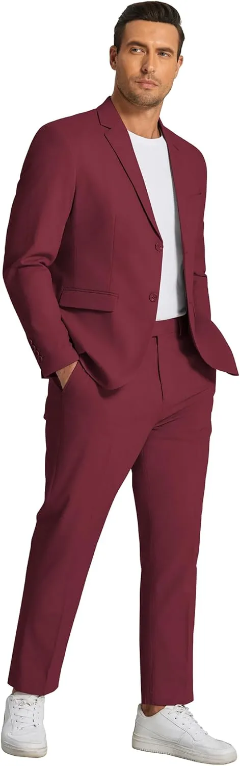 COOFANDY Men's 2 Piece Linen Cotton Suits Set Casual Linen Lightweight Suit Summer Beach Wedding