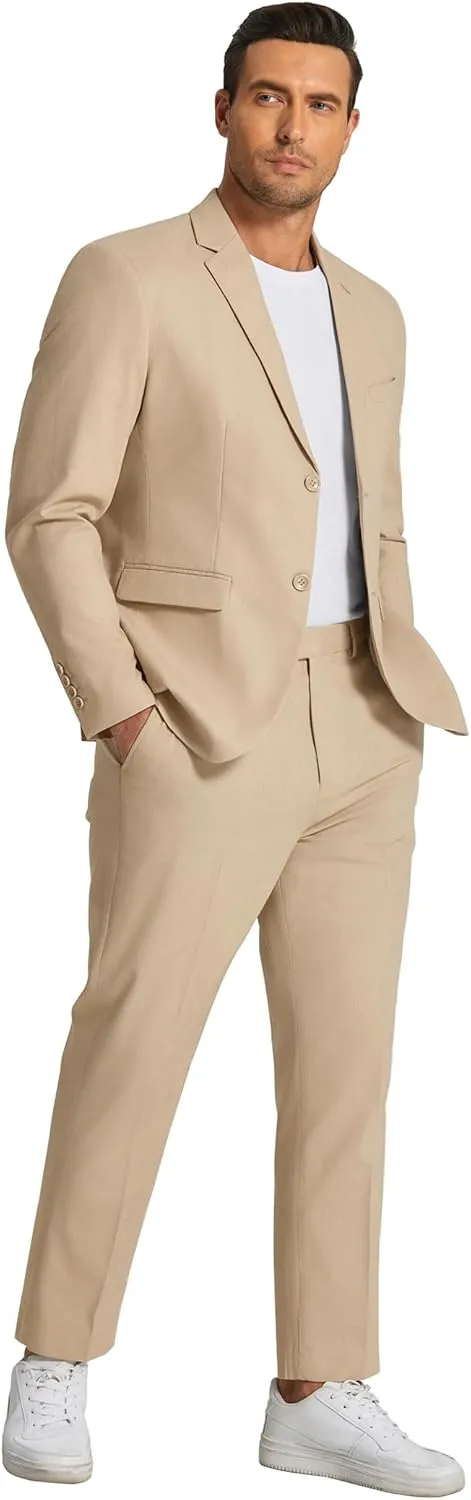 COOFANDY Men's 2 Piece Linen Cotton Suits Set Casual Linen Lightweight Suit Summer Beach Wedding