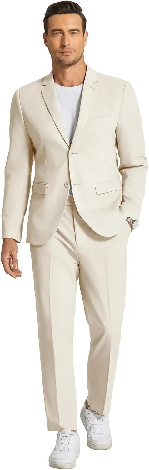 COOFANDY Men's 2 Piece Linen Cotton Suits Set Casual Linen Lightweight Suit Summer Beach Wedding