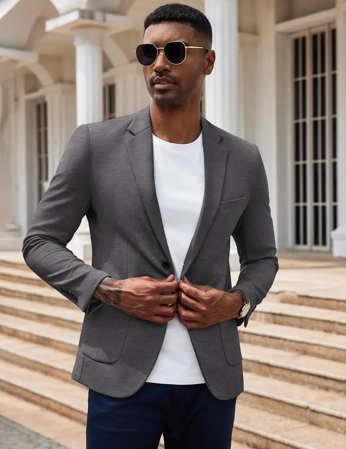 COOFANDY Men's Casual Knit Blazer Slim Fit Sport Coat Stretch Two Button Suit Jacket