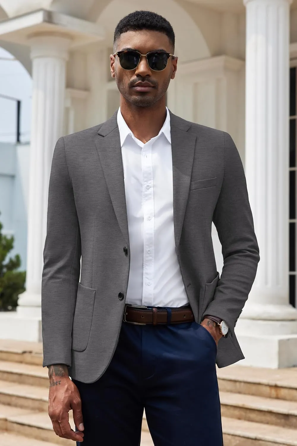 COOFANDY Men's Casual Knit Blazer Slim Fit Sport Coat Stretch Two Button Suit Jacket