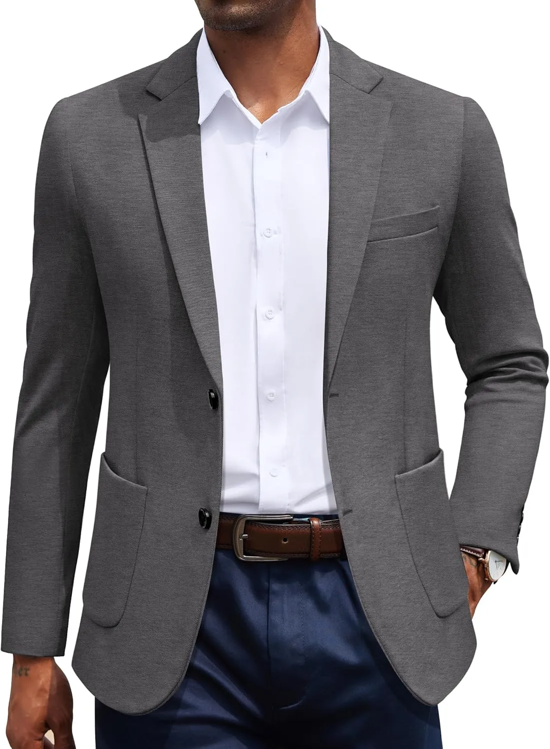 COOFANDY Men's Casual Knit Blazer Slim Fit Sport Coat Stretch Two Button Suit Jacket