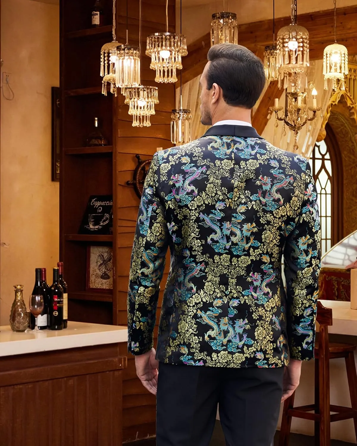 COOFANDY Men's Floral Tuxedo Jacket Luxury Embroidered Stylish Suit Blazer Jacket for Wedding Party Dinner
