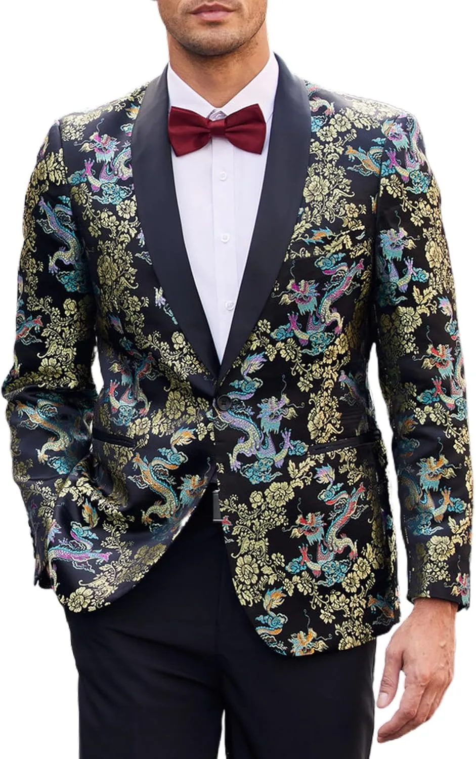 COOFANDY Men's Floral Tuxedo Jacket Luxury Embroidered Stylish Suit Blazer Jacket for Wedding Party Dinner