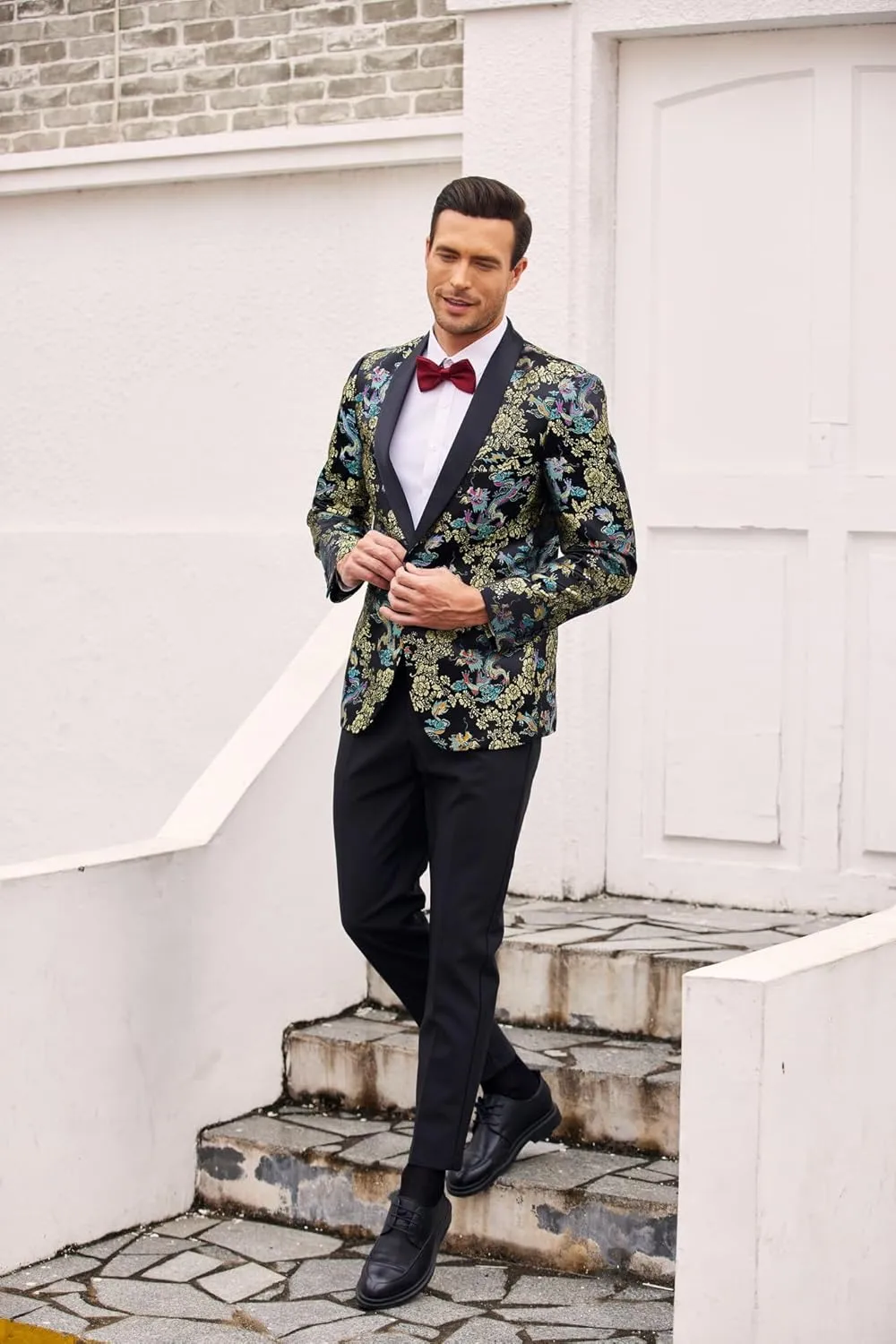 COOFANDY Men's Floral Tuxedo Jacket Luxury Embroidered Stylish Suit Blazer Jacket for Wedding Party Dinner