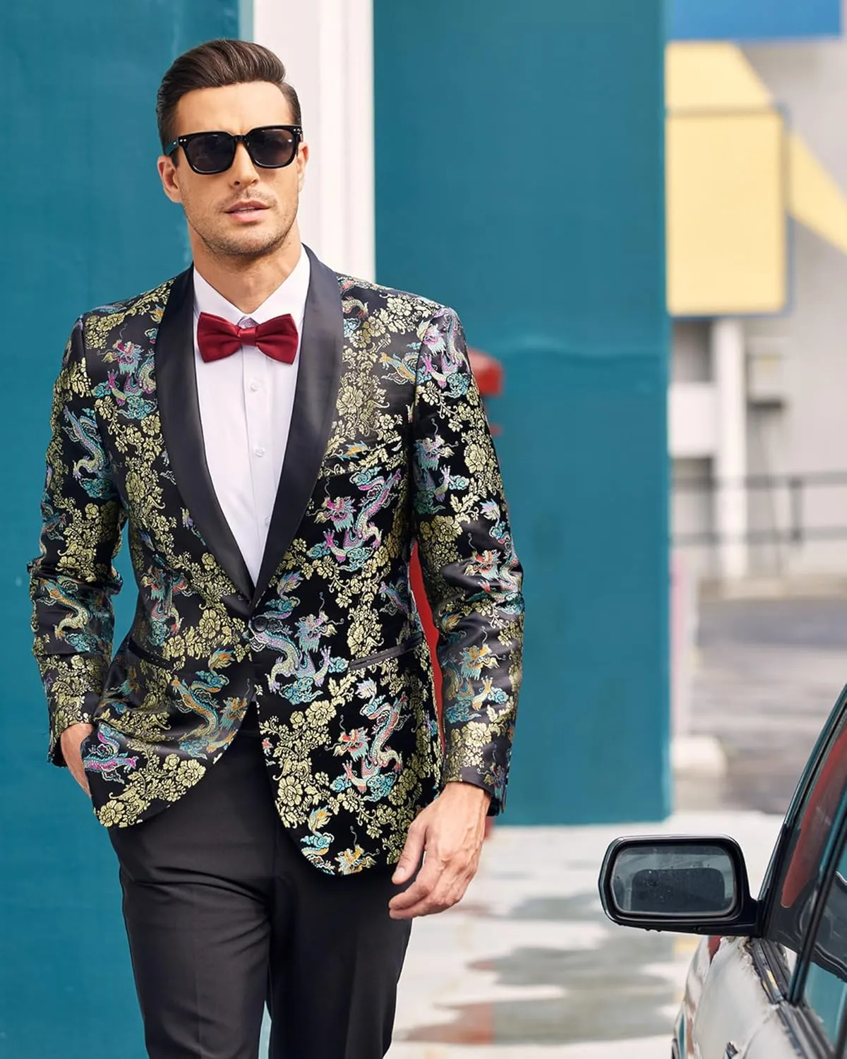 COOFANDY Men's Floral Tuxedo Jacket Luxury Embroidered Stylish Suit Blazer Jacket for Wedding Party Dinner