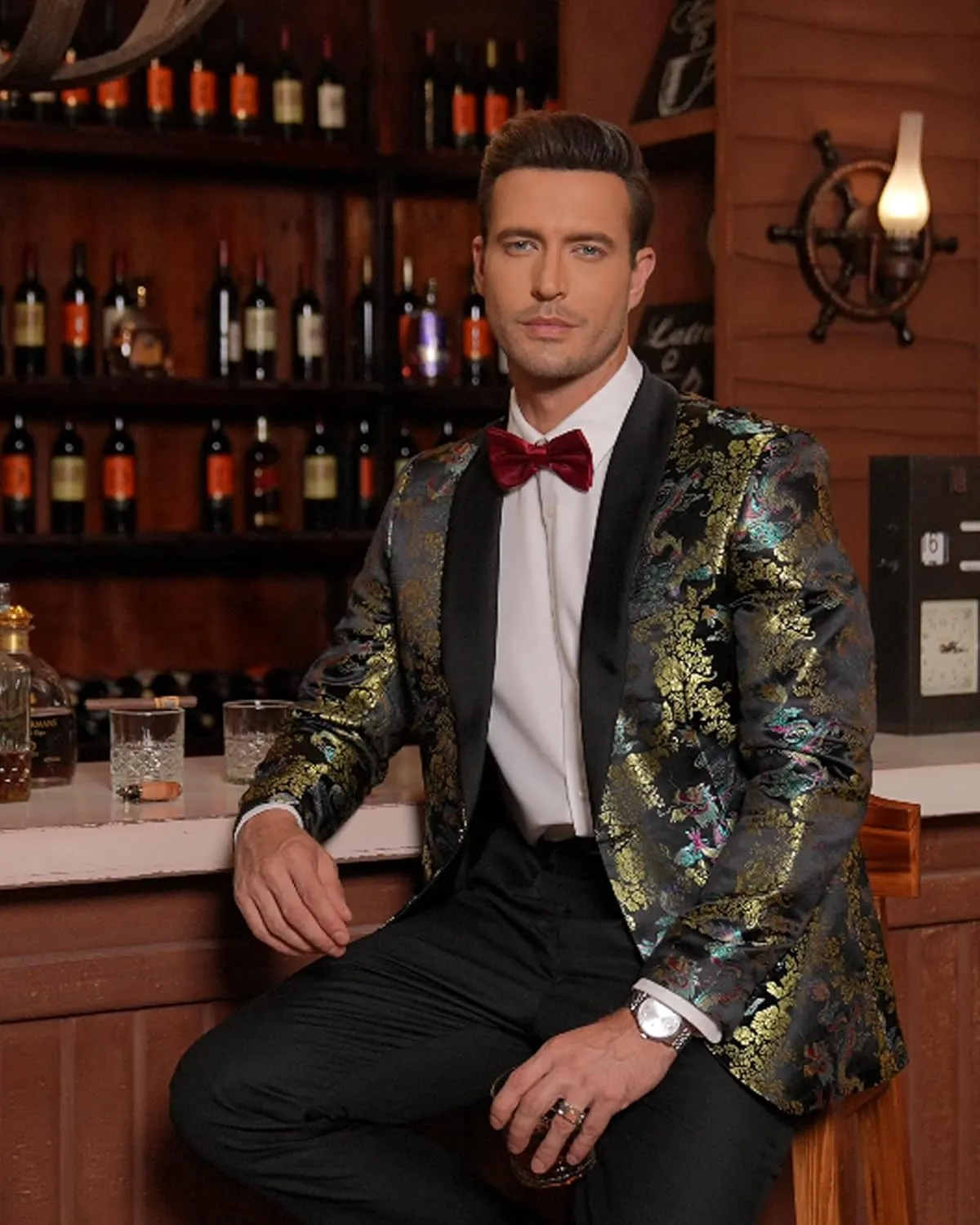 COOFANDY Men's Floral Tuxedo Jacket Luxury Embroidered Stylish Suit Blazer Jacket for Wedding Party Dinner