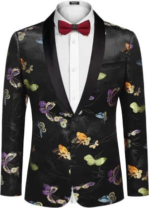 COOFANDY Men's Floral Tuxedo Jacket Luxury Embroidered Stylish Suit Blazer Jacket for Wedding Party Dinner