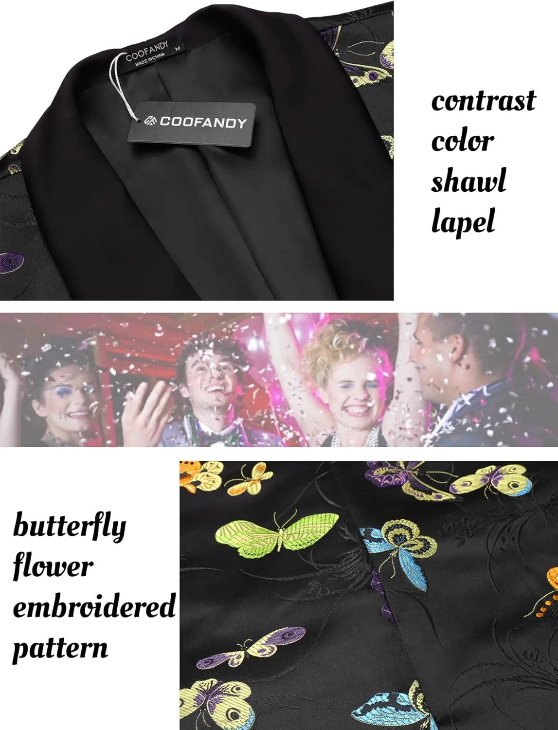 COOFANDY Men's Floral Tuxedo Jacket Luxury Embroidered Stylish Suit Blazer Jacket for Wedding Party Dinner