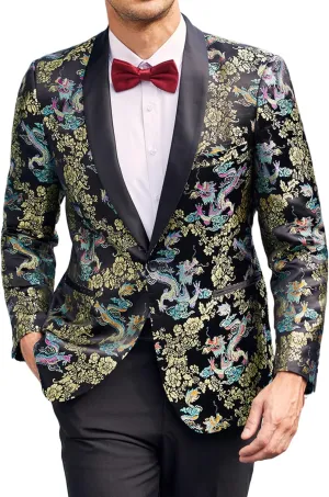 COOFANDY Men's Floral Tuxedo Jacket Luxury Embroidered Stylish Suit Blazer Jacket for Wedding Party Dinner