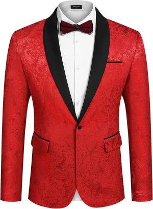 COOFANDY Men's Floral Tuxedo Jacket Paisley Shawl Lapel Stylish Suit Blazer Jacket for Wedding, Dinner, Party, Prom
