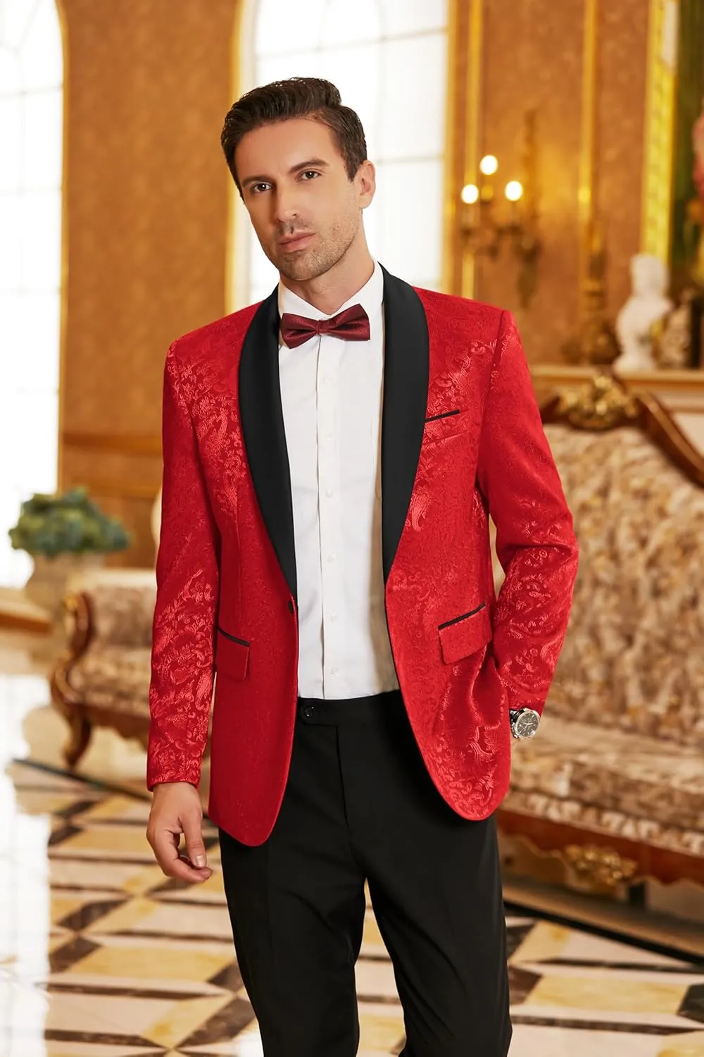 COOFANDY Men's Floral Tuxedo Jacket Paisley Shawl Lapel Stylish Suit Blazer Jacket for Wedding, Dinner, Party, Prom