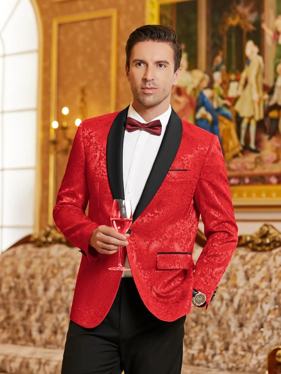 COOFANDY Men's Floral Tuxedo Jacket Paisley Shawl Lapel Stylish Suit Blazer Jacket for Wedding, Dinner, Party, Prom