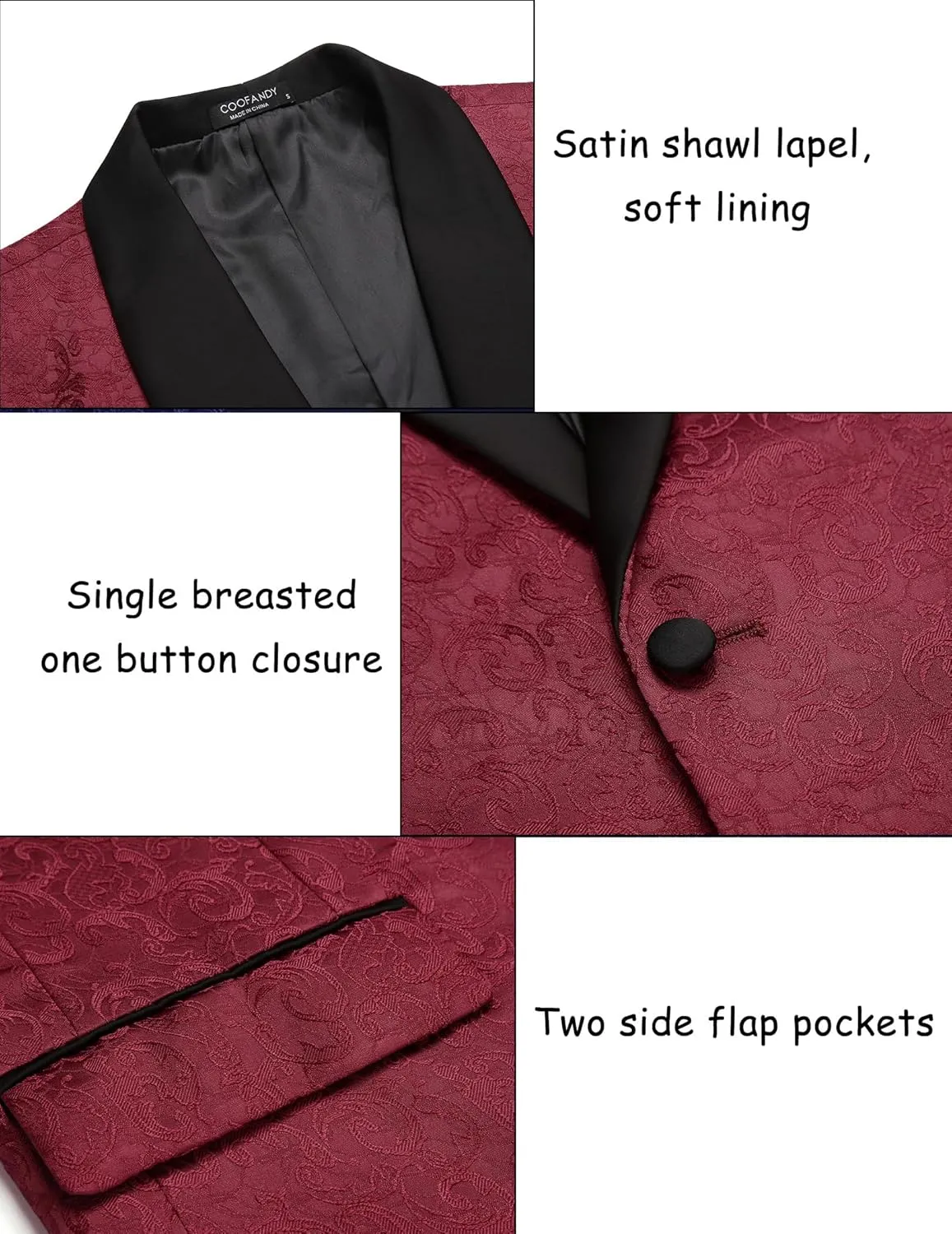 COOFANDY Men's Floral Tuxedo Jacket Paisley Shawl Lapel Stylish Suit Blazer Jacket for Wedding, Dinner, Party, Prom