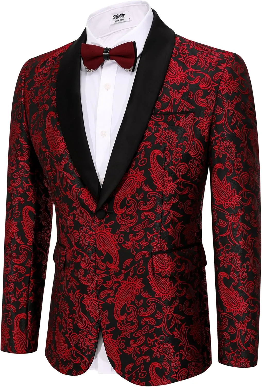 COOFANDY Men's Floral Tuxedo Jacket Paisley Shawl Lapel Stylish Suit Blazer Jacket for Wedding, Dinner, Party, Prom