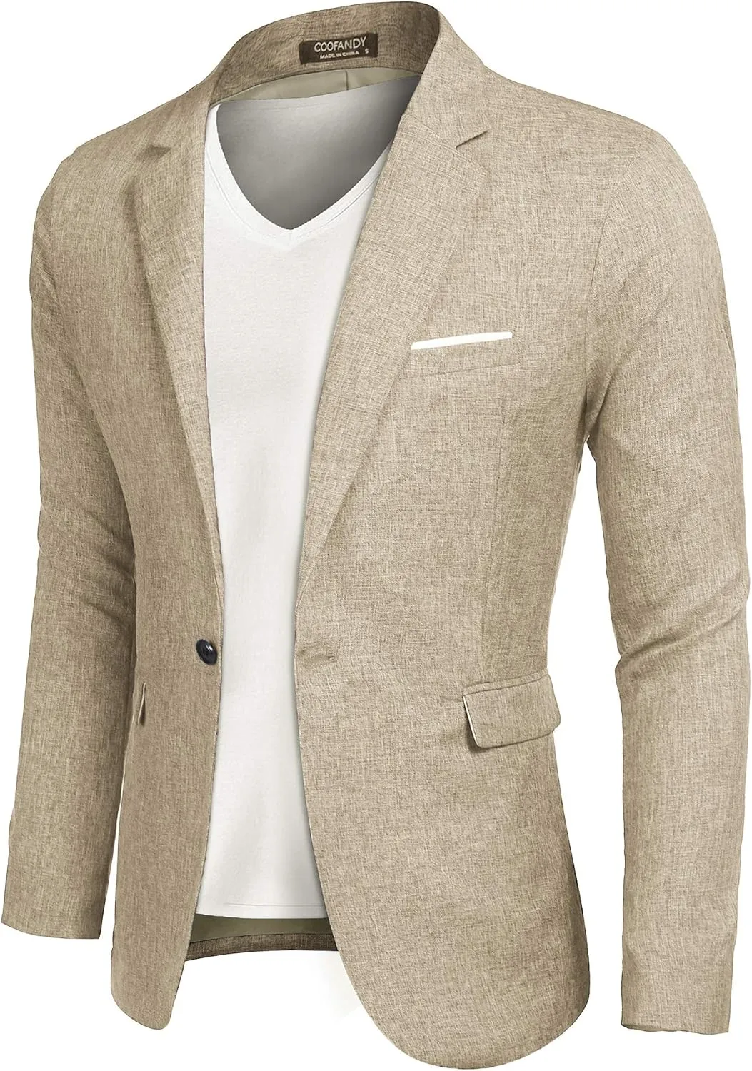 COOFANDY Mens Sportcoat Jacket Slim Fit Lapel Pockets Causal Party Blazer Light Khaki