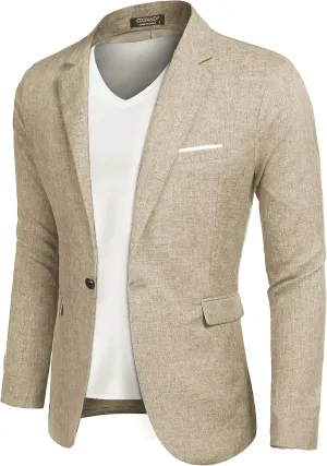 COOFANDY Mens Sportcoat Jacket Slim Fit Lapel Pockets Causal Party Blazer Light Khaki