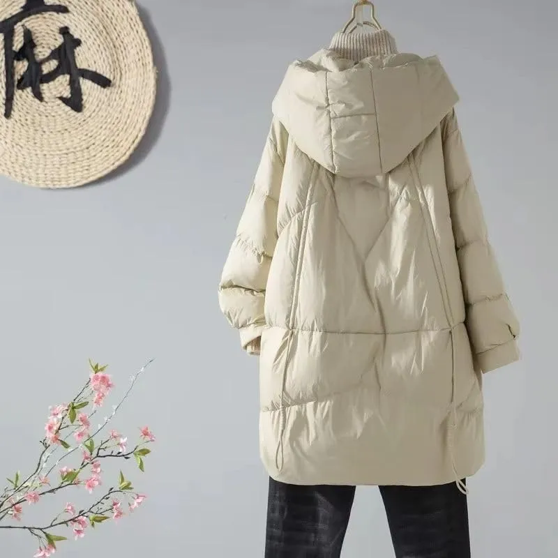 Cotton jacket women winter Korean loose thick warm hooded padded clothes Mid-Length coat female