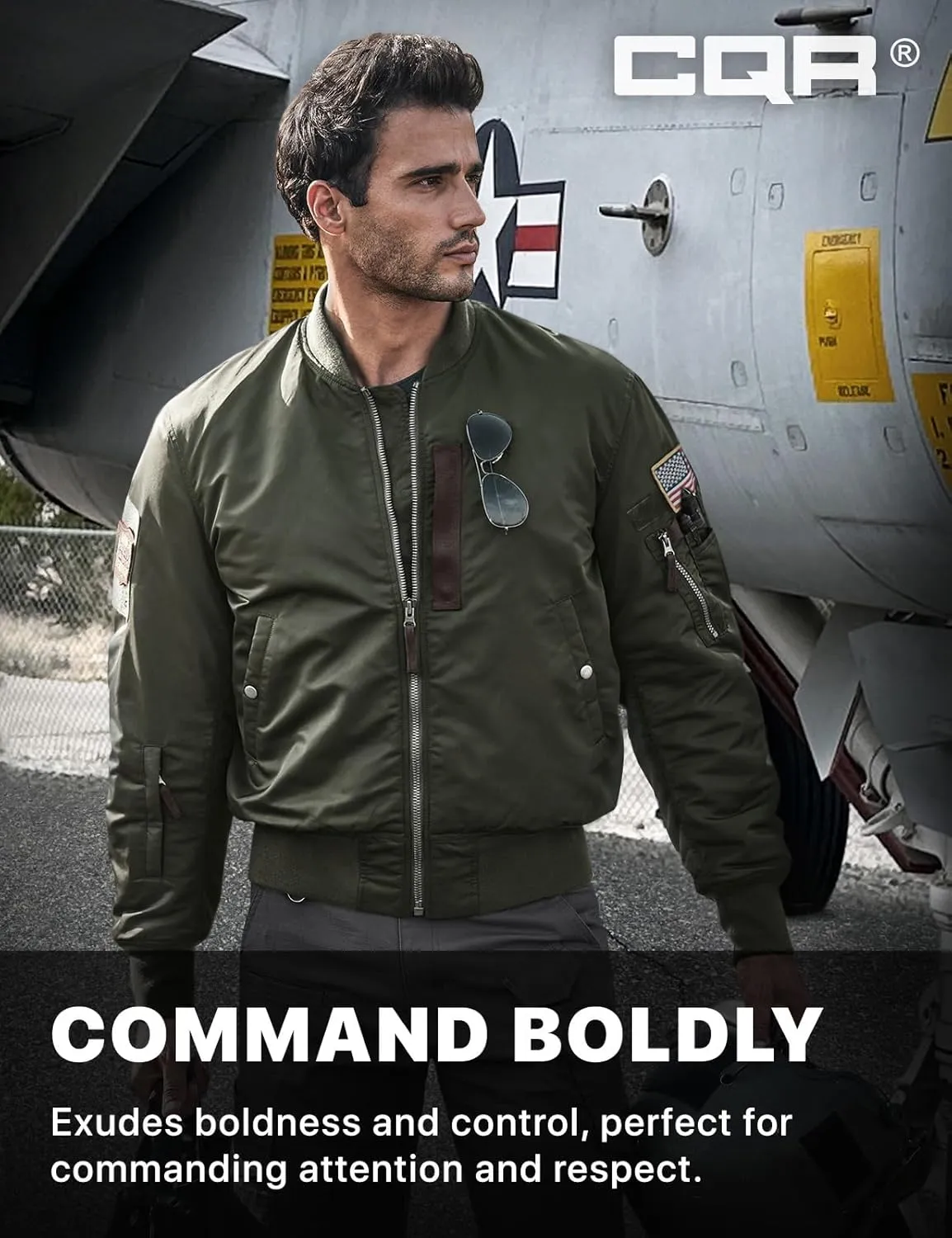 CQR Men's Casual Bomber Jacket, Outdoor Fall/Winter Zip-Up Windbreaker, Water Resistant Padded MA-1 Flight Jacket with Pocket
