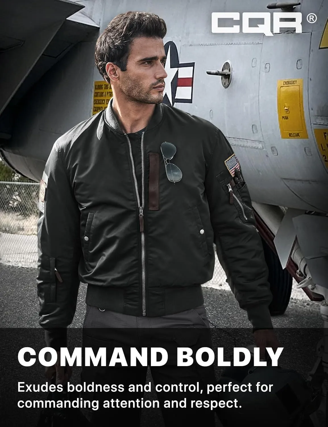 CQR Men's Casual Bomber Jacket, Outdoor Fall/Winter Zip-Up Windbreaker, Water Resistant Padded MA-1 Flight Jacket with Pocket