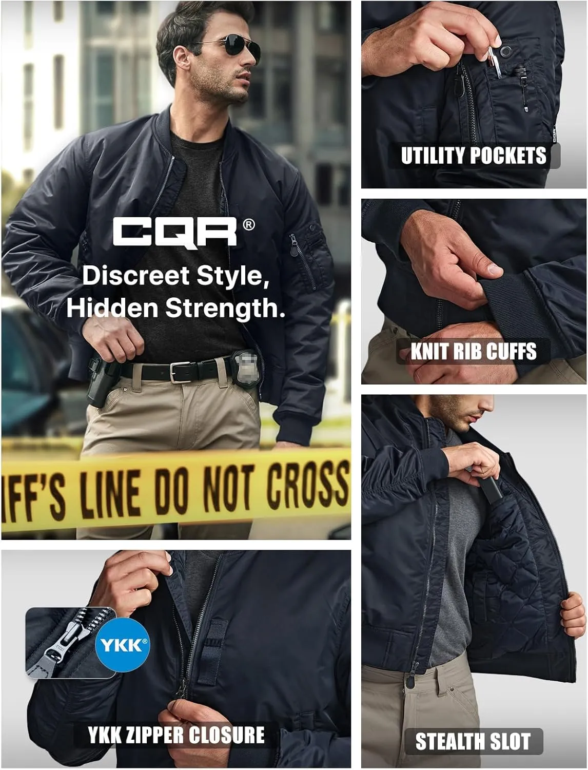 CQR Men's Casual Bomber Jacket, Outdoor Fall/Winter Zip-Up Windbreaker, Water Resistant Padded MA-1 Flight Jacket with Pocket