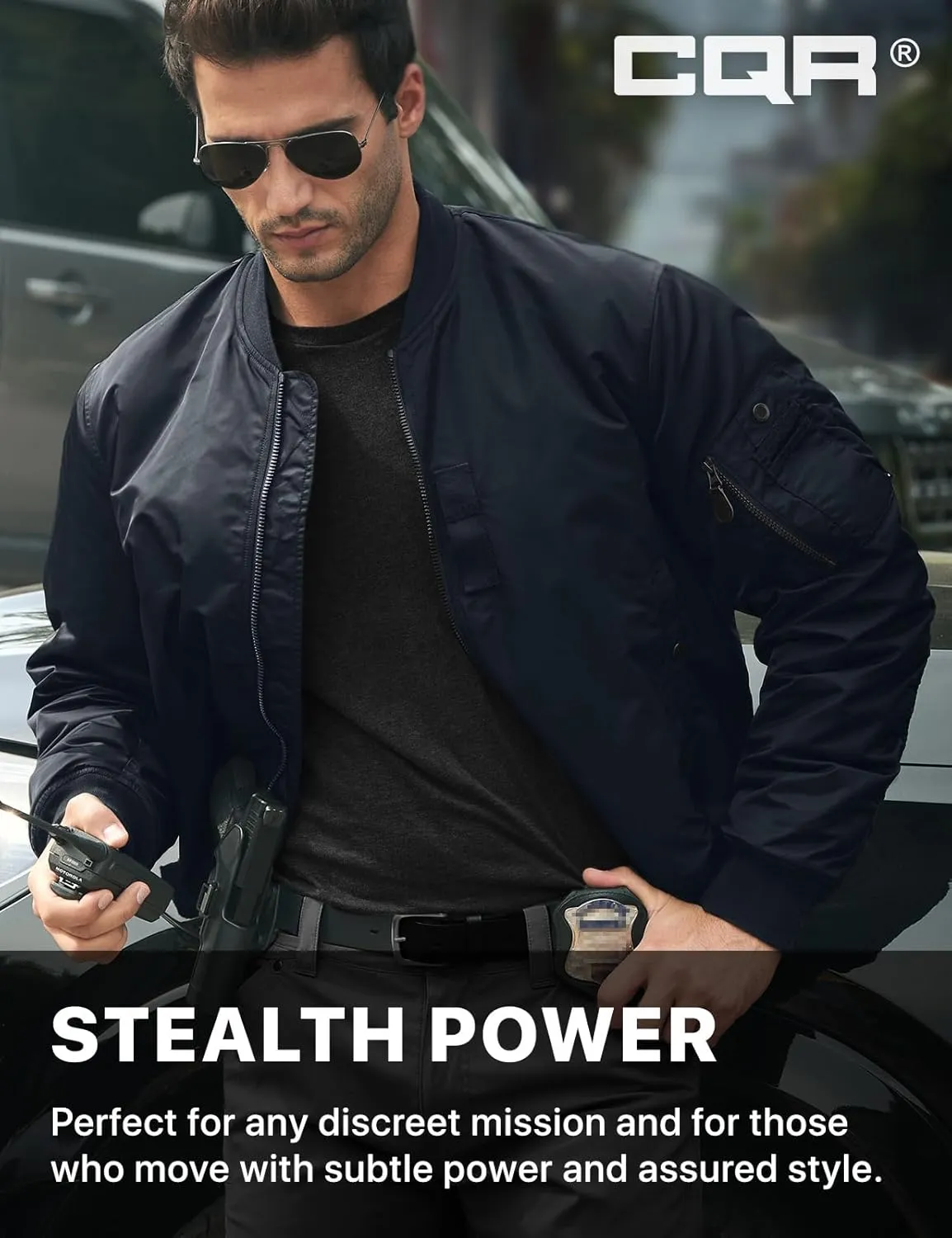 CQR Men's Casual Bomber Jacket, Outdoor Fall/Winter Zip-Up Windbreaker, Water Resistant Padded MA-1 Flight Jacket with Pocket
