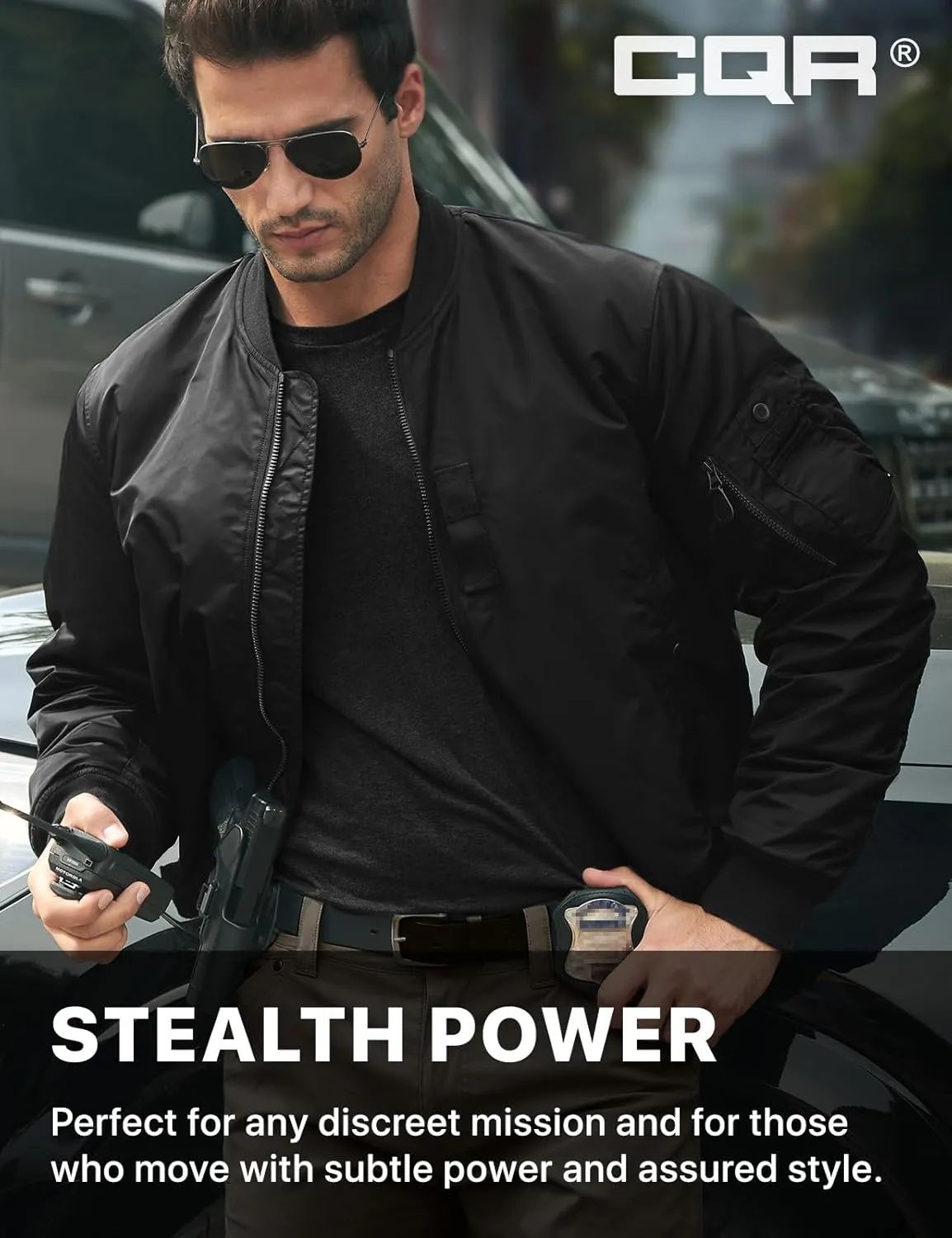 CQR Men's Casual Bomber Jacket, Outdoor Fall/Winter Zip-Up Windbreaker, Water Resistant Padded MA-1 Flight Jacket with Pocket