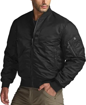 CQR Men's Casual Bomber Jacket, Outdoor Fall/Winter Zip-Up Windbreaker, Water Resistant Padded MA-1 Flight Jacket with Pocket