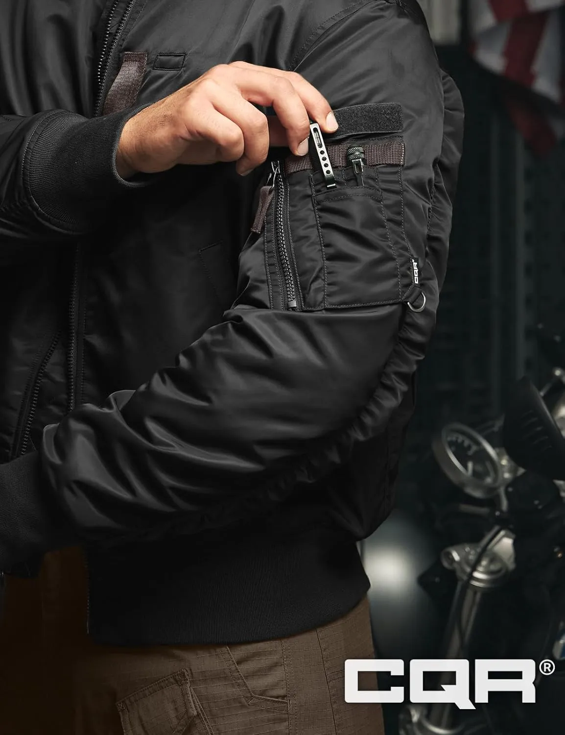 CQR Men's Casual Bomber Jacket, Outdoor Fall/Winter Zip-Up Windbreaker, Water Resistant Padded MA-1 Flight Jacket with Pocket