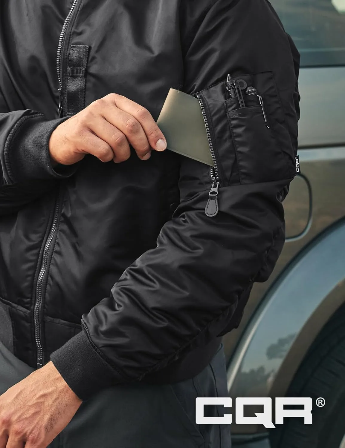 CQR Men's Casual Bomber Jacket, Outdoor Fall/Winter Zip-Up Windbreaker, Water Resistant Padded MA-1 Flight Jacket with Pocket
