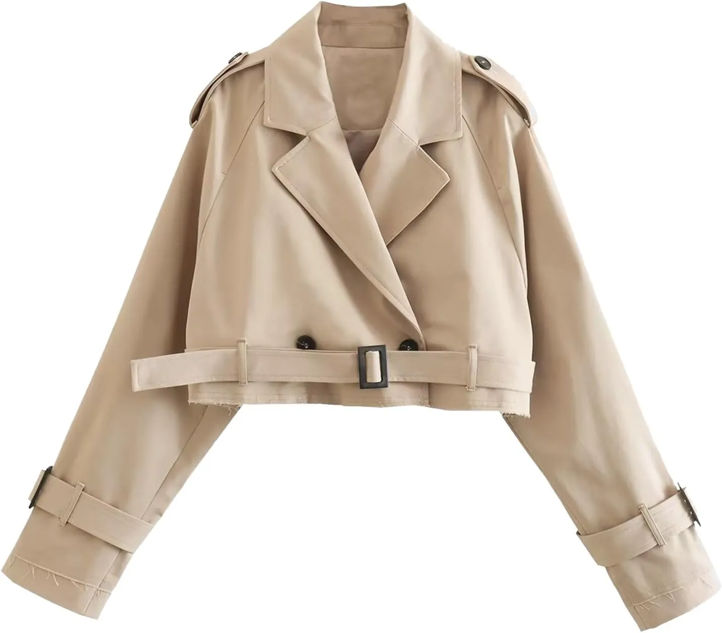 Cropped Trench Coat for Women Lightweight Short Jacket with Belt Elegant Durable Design for Spring or Fall Wear