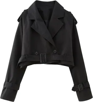 Cropped Trench Coat for Women Lightweight Short Jacket with Belt Elegant Durable Design for Spring or Fall Wear